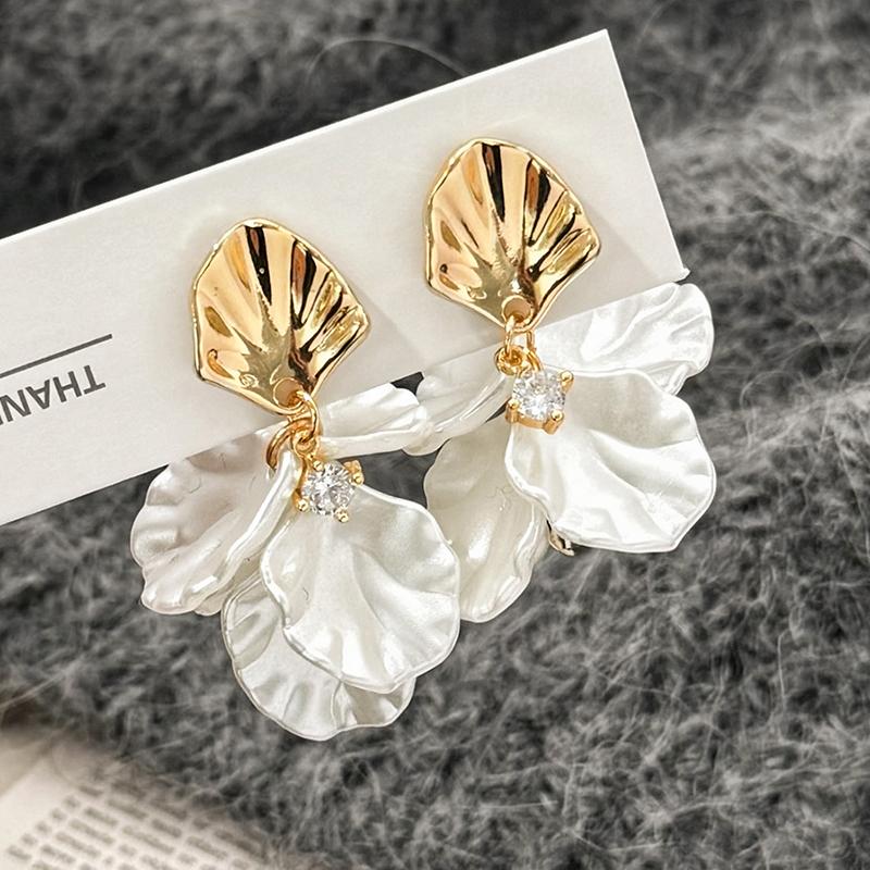 PONYKISS Sterling Silver Minimalist Shell Flower Stud Earrings for Women Vintage Fine Cute Plant Accessories