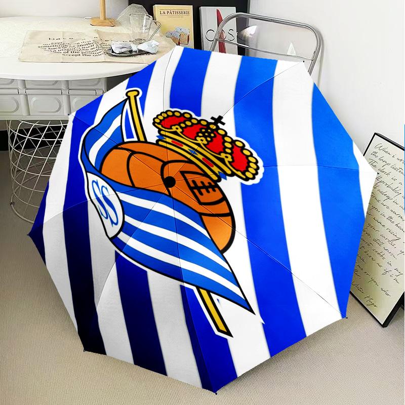 Real Sociedad Umbrella Folding Umbrella, Automatic Umbrella 8-Frame for Travel, Camping Use Gift for Halloween Christmas