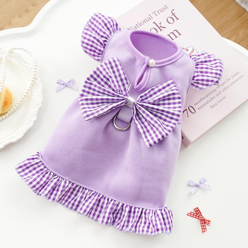 

Polyester Puppy Princess Dress Bow Plaid Pet Clothing New Summer Dog Skirt for Cats Kitten фіолетовий