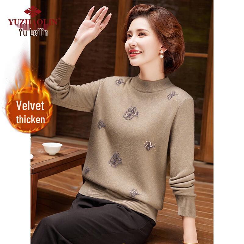 YUZHAOLIN Women s Embroidered Plus Velvet Knit Sweater L (90-130 lbs)