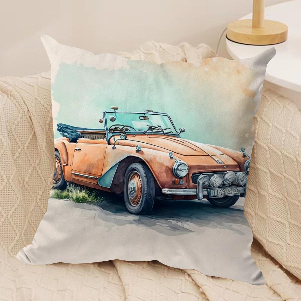 Watercolor Car Cushion Cover Silky Short Plush DoubleSided Printed Pillow Case for Sofa All Seasons Home Decor Gift
