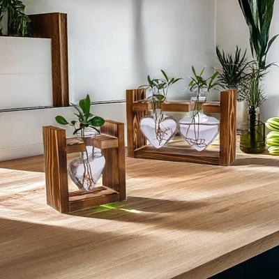 Kreativer Holzrahmen Hydroponische Kleine Blumenvase Pflanze Glasflaschenbehälter DIY Heim Büro Schreibtisch Tischdekoration