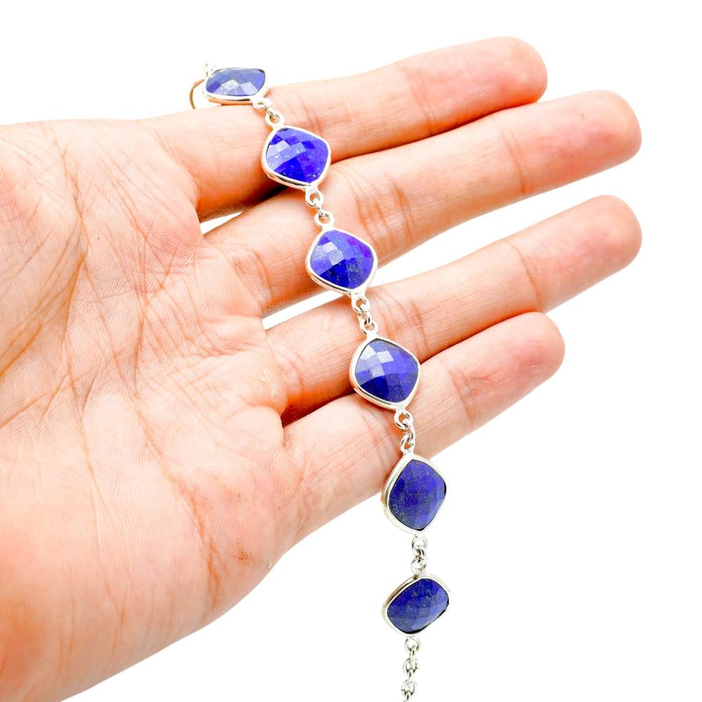 Lapis Lazuli Bracelet: Minimalist 925 Sterling Silver Gemstone Jewelry