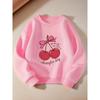 European Sizes Children's Long-Sleeve Crewneck Sweatshirt, Girls' Red Cherry Print Casual Sportswear for Outdoor Wear
