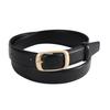 Women's Black Leather Belt with Gold Buckle - Versatile Thin Waist Belt for Jeans, High-End Decorative Accessory.