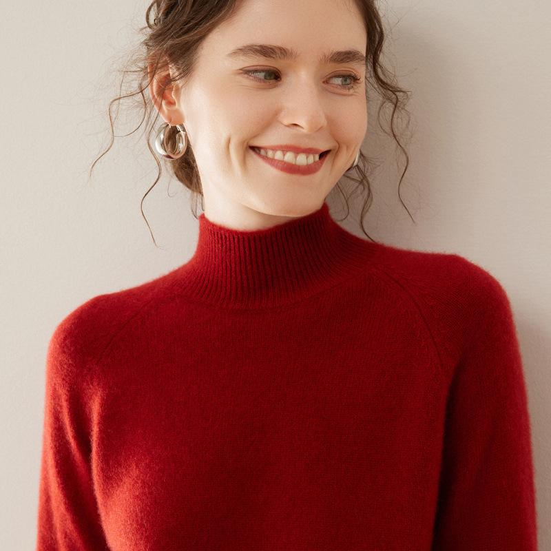 

Жіночий осінньо-зимовий кашеміровий пуловер з напіввисоким коміром - Теплий, зручний, в язаний светр, що робить стрункішим 2XL