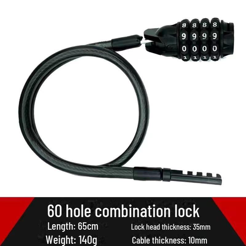 Universal Bike Lock: Anti-Theft Password Lock for Mountain Bikes & E-Bikes, Leather Ring, Portable Thick Cable Lock, Durable & Secure.