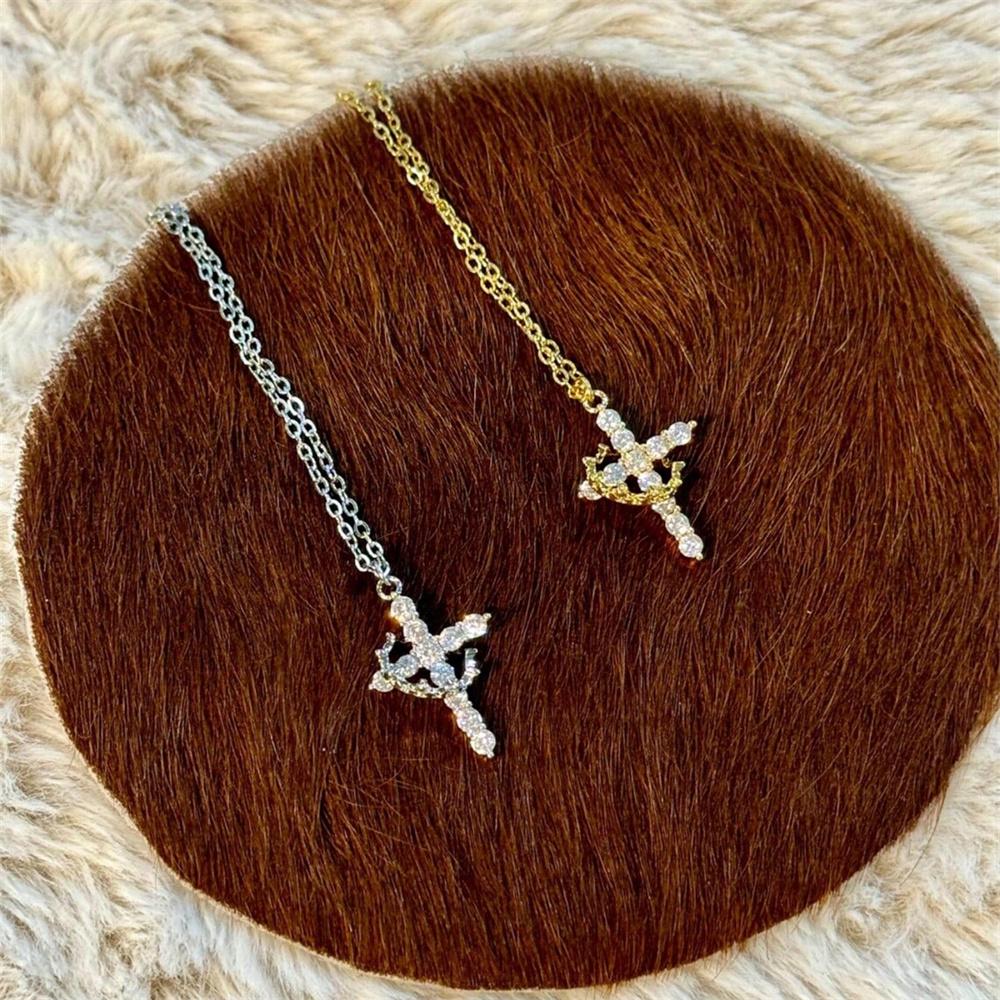 White Zircon Classic Cross Crown Pendant Necklaces For Women Vintage Gold Silver Color Chain Wedding Jewelry Mother's Day Gifts