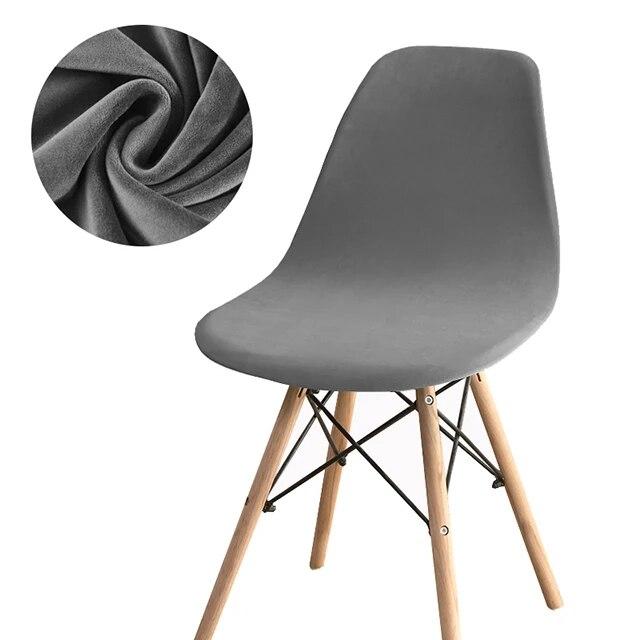 Solid Color Velvet Shell Chair Cover Washable Removable Back Chair Covers Stretch Dining Seat Cover for Hotel Home Dining Room