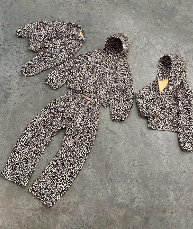 Retro Leopard Print Hooded Sweatshirt: Men's Hip Hop Zip-Up Pullover Sportswear