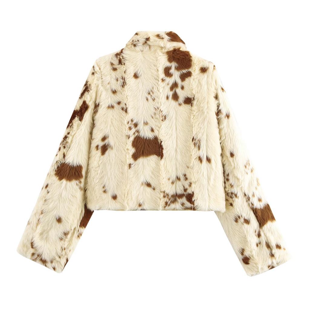 Autumn new women's clothing, European and American French animal print artificial fur effect coat