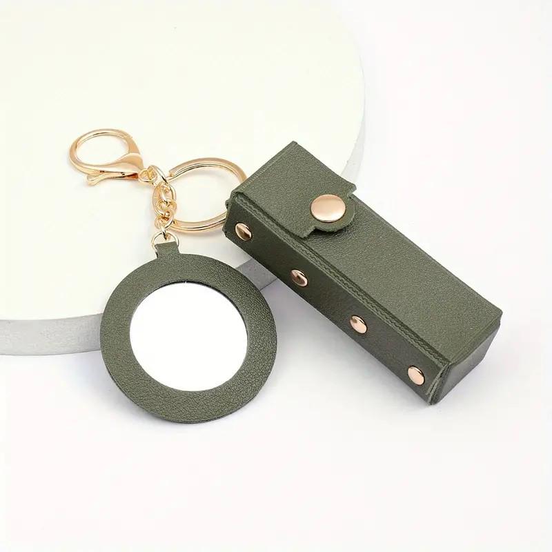 Portable Lipstick Bag with Mini Mirror Keychain - PU Leather Cross-border Car Charm