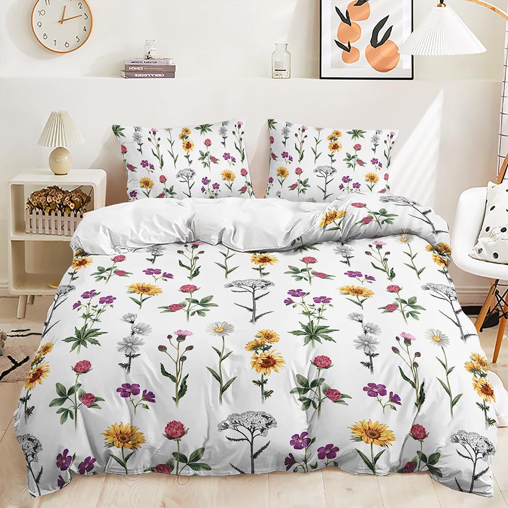 Bed Three-Piece Plant Floral Kit Pastoral Quilt Cover Two-Piece Bedroom