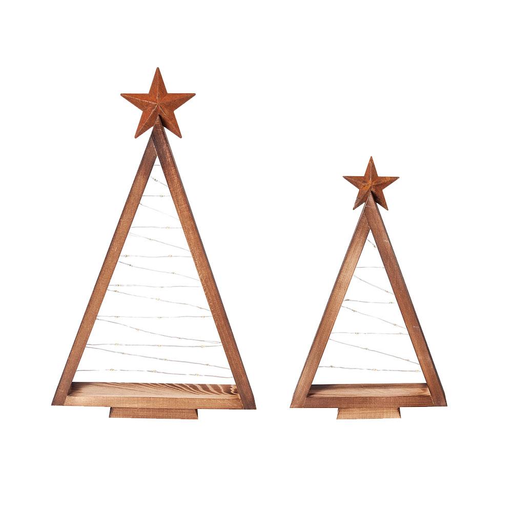 2 Stück Holz beleuchtete Weihnachtsbaum Dekoration Schmuck Kiefernholz Dreieckiger Streifen Lichterkette Heim Atmosphäre Dekoration