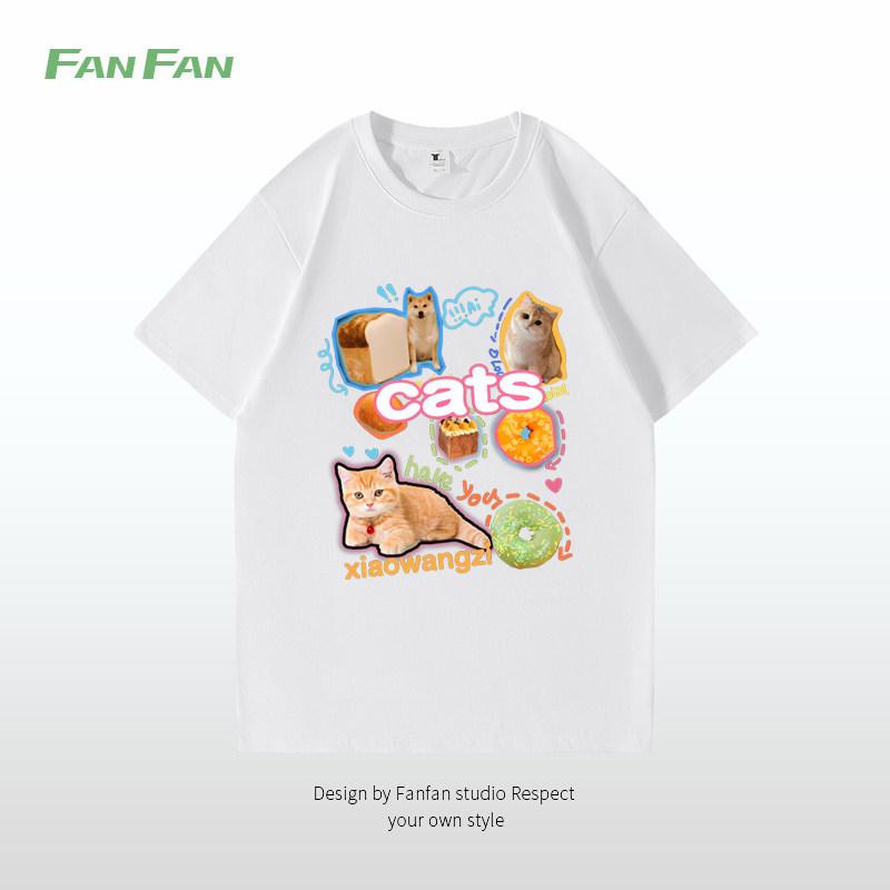 Top da Donna a Maniche Corte, Taglia Comoda, Cotone, Stampa Cartoon, Stile Retro