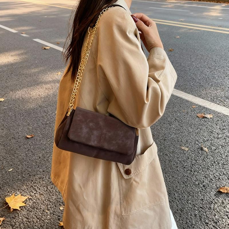 Nuove Semplici Borse a Tracolla da Donna Grande Capacità Borsa a Spalla con Catena Vintage Fashi Semplice Casual Versatile Borsa a Catena con Texture