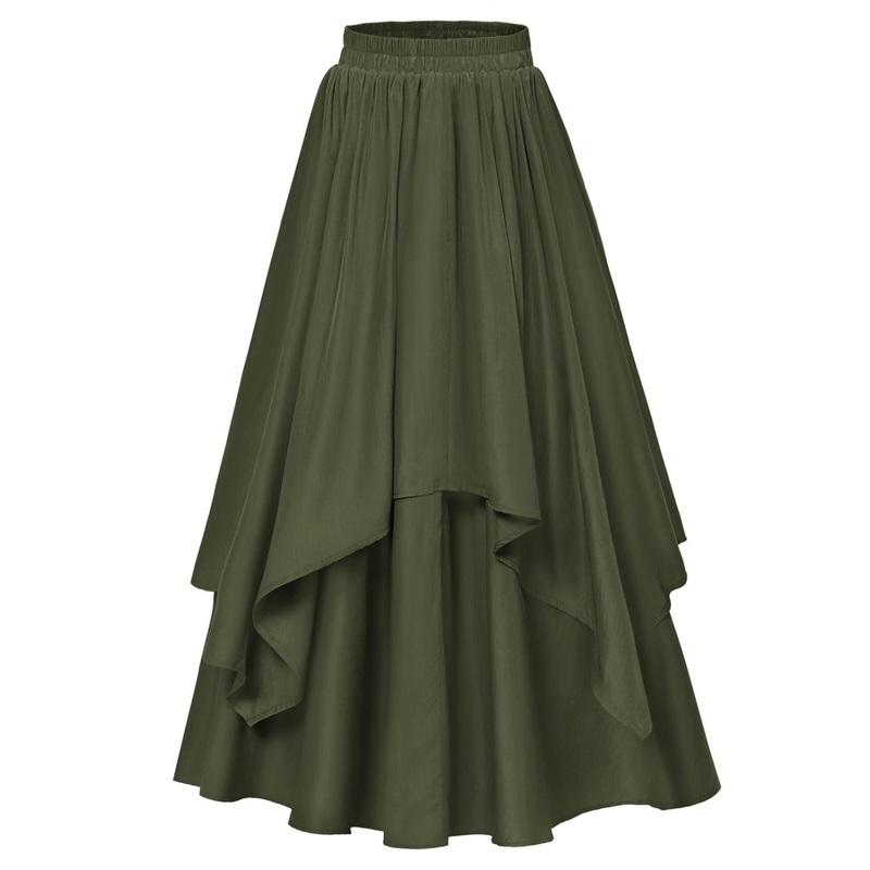 Women s Tiered Maxi Skirt High Waist Elastic Waistband Casual Flowy Skirt 4XL армия зеленый