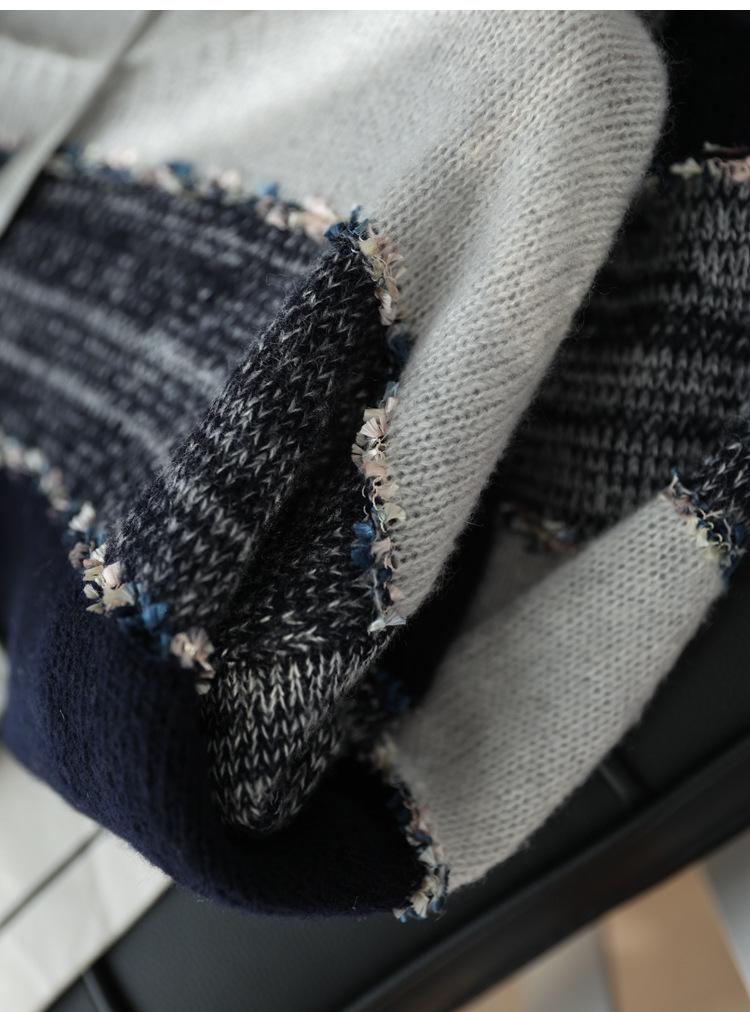 Matcha Chocolate Cashmere Wool Color Block Striped Knit Sweater - Women's Autumn Fashion