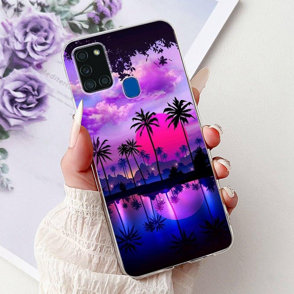 Clear For Samsung A21s SM-A217F SM-A217M Cover For Samsung Galaxy A21s Case Cute Luxury Butterfly Love Flowers Cool Painted