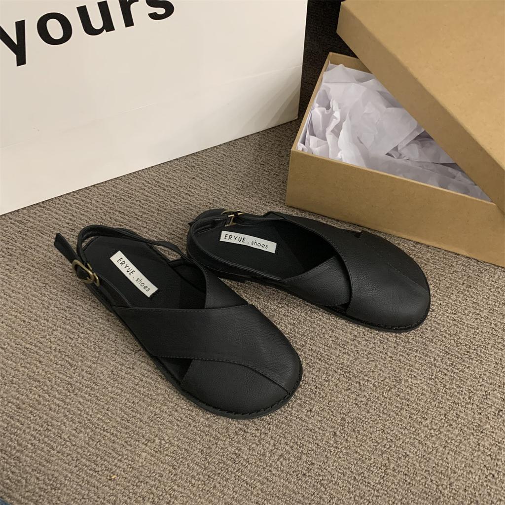 Shoes Woman 2025 Low Slipper Buckle Strap Fabric Hoof Heels PU Slides Rubber Shoes Woman 2024 Low Slipper Buckle Strap Rubber Sl