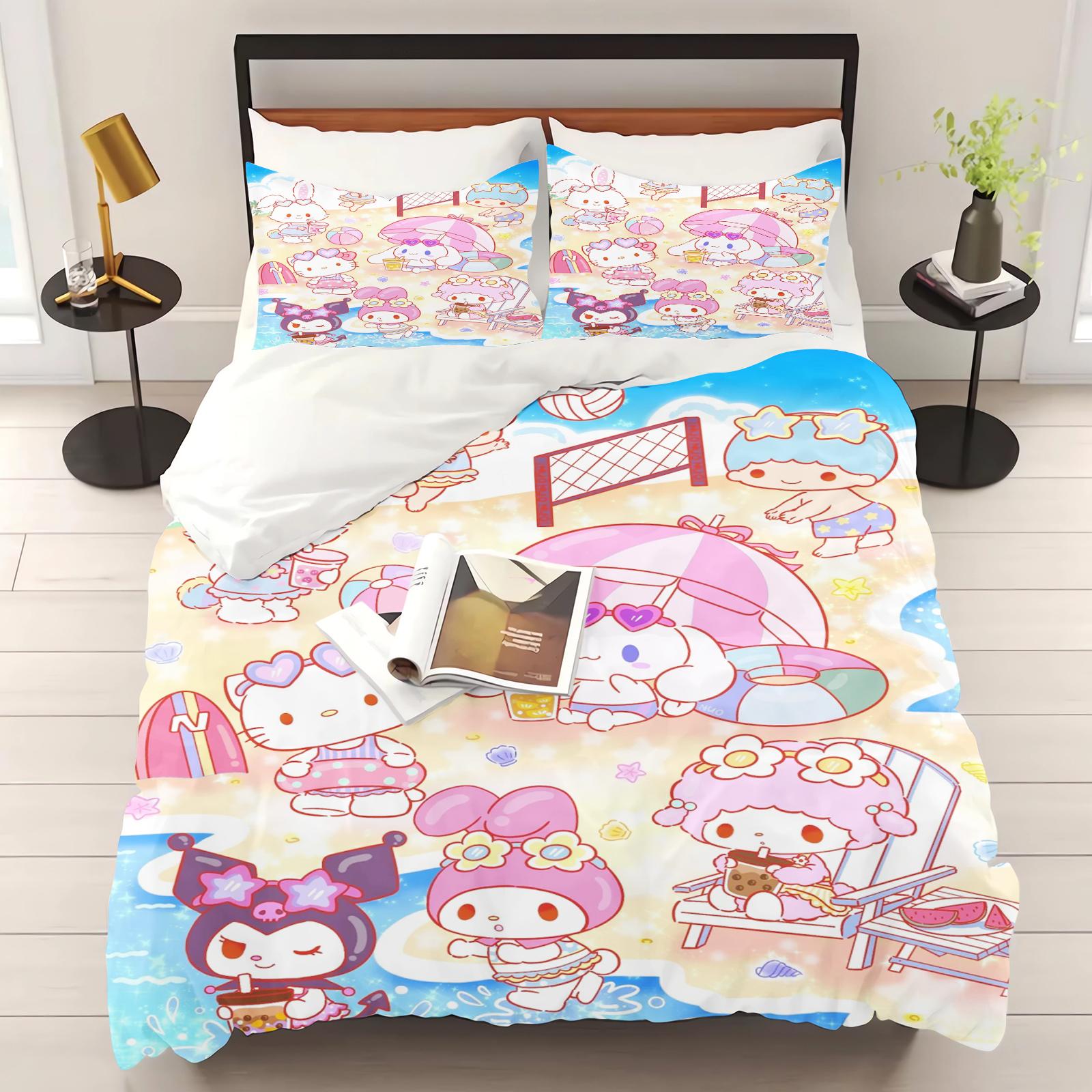 

Постельное белье с принтом Hello Kitty для спальни Комплект пододеяльника Рождественские подарки Комфорт Мультяшный С наволочкой EU Single(135*200cm)3pcs