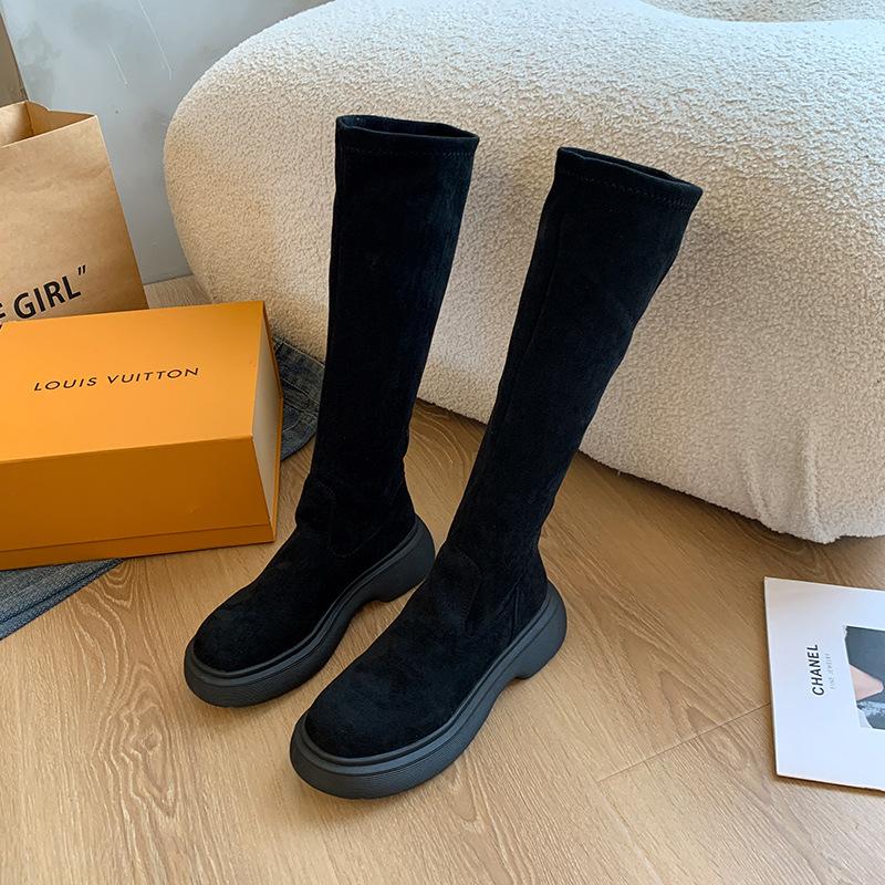 Long tube boots for women 2026 Spring and Autumn French elastic retro high tube knight boots for women