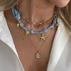IngeSight.Z 3 Pcs/set Bohemian Conch Starfish Pendant Necklace Women Trendy Rice Bead Link Chain Necklaces Jewelry Accessories