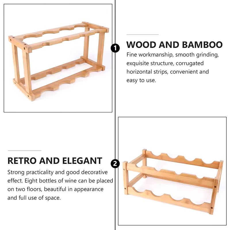 Wine Rack Freestanding 8 Bottle 2 Tier Bamboo Wine Racks Countertop Cabinet Wine Holder Wine Storage Shelf For Kitchen