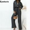 Loose Fashion Long Sleeve Shirt Wide Leg Pants Casual Pure Color Women's Set Old Money Style