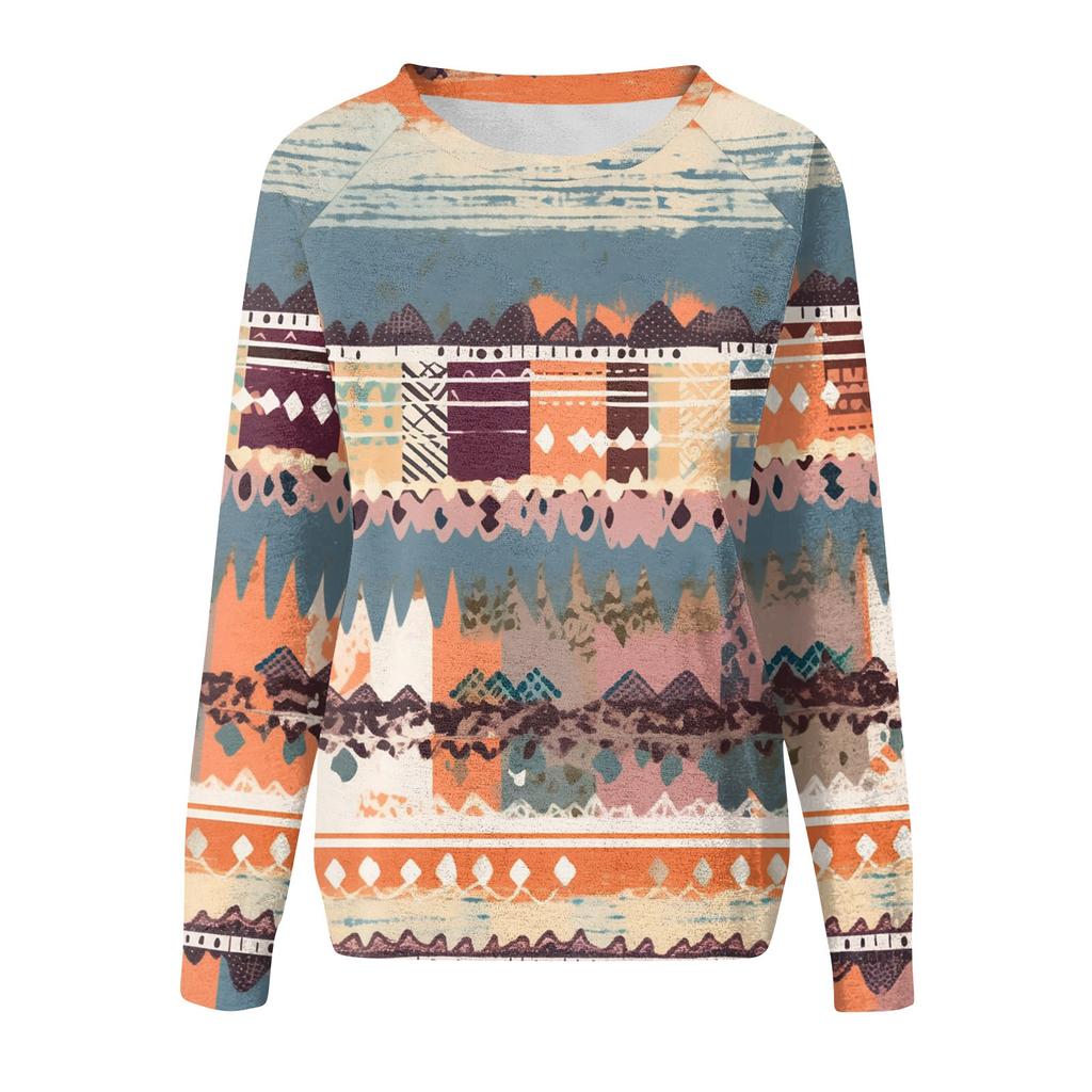Damen Modisches Rundhals Schulter Langarm Bedrucktes Lässiges Pullover-Oberteil