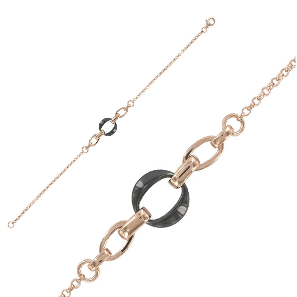 Les Trésors De Lily [R5002] - Bracelet Argent 'Chorégraphie' noir rosé (céramique) - 12 mm