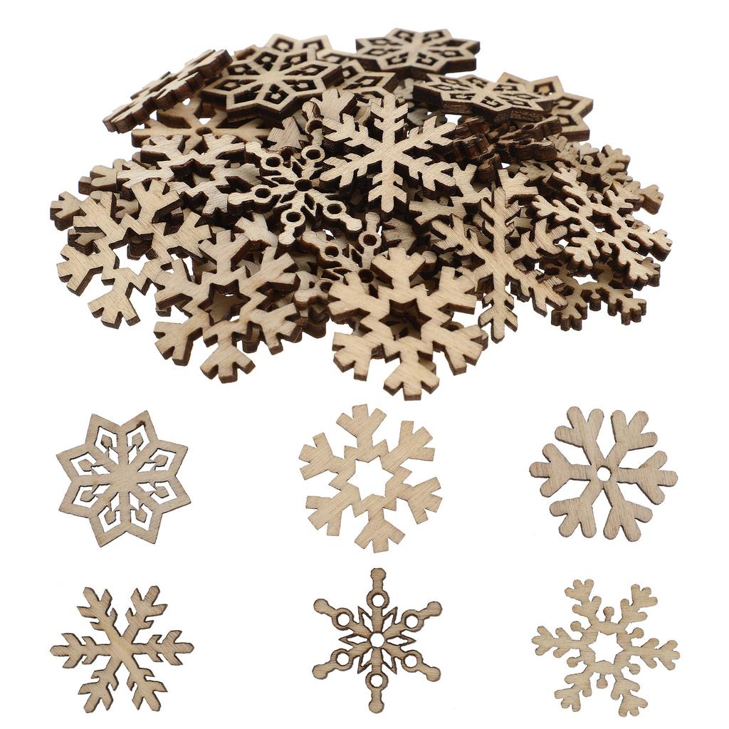 50Pcs Christmas Snowflake Wooden Cutouts Assorted Designs DIY Craft Embellishments Decorations for Party Tree Window Wall