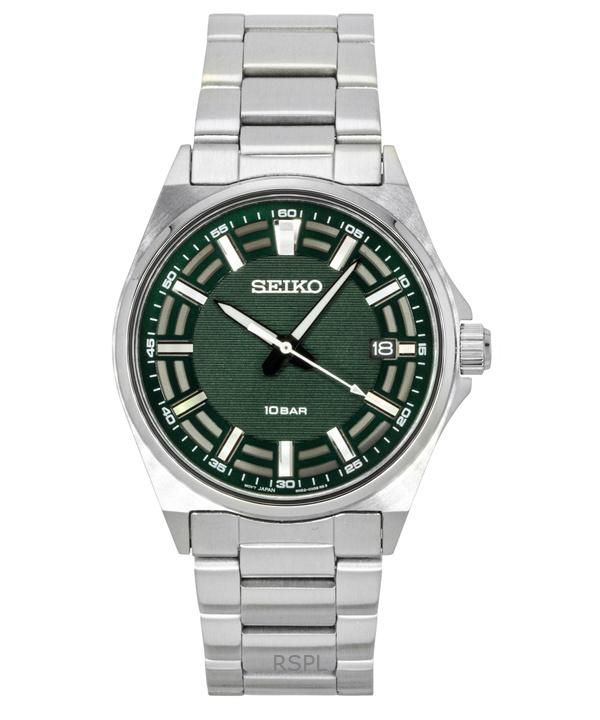 Seiko Essentials Rustfritt Stål Grønn Skive Kvarts SUR503P1 100M Herreklokke