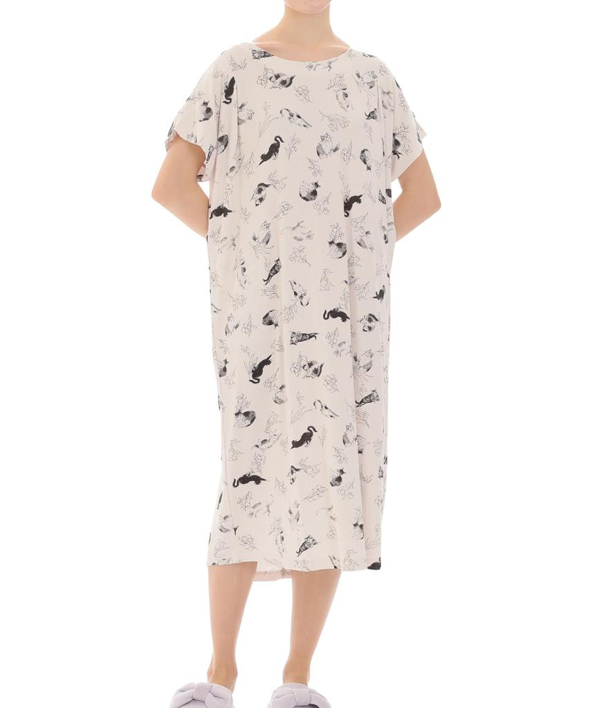 Narue Rib Knit Petal Cat Free Size Women's Cool-Touch Nightshirt, Beige,