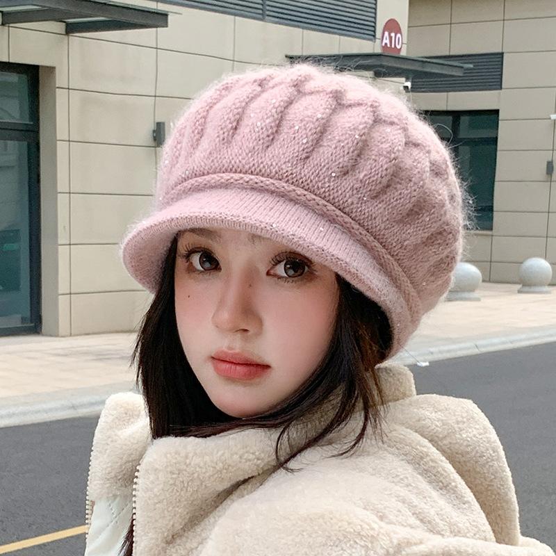 Autumn and Winter Peaked Cap Women's Bald Hat Thickened Ear Protection Hat Warm Knitted Wool Hat