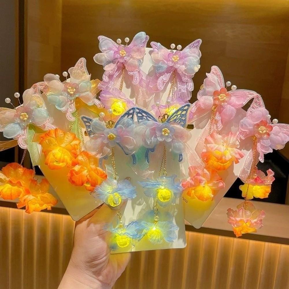 2pcs/set Extra Large Tassel Hair Clip Silk Butterfly Hairclips Children's Use