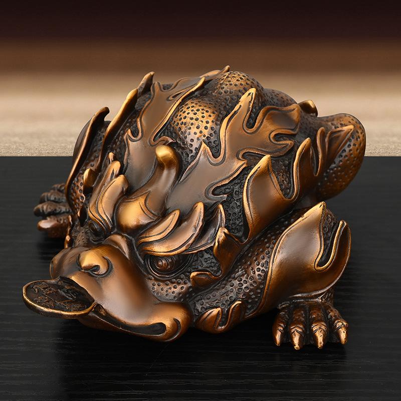 Pure Copper Ornament Flame Golden Home Living Room Office Desktop Decoration King Money-Biting Toad Three-