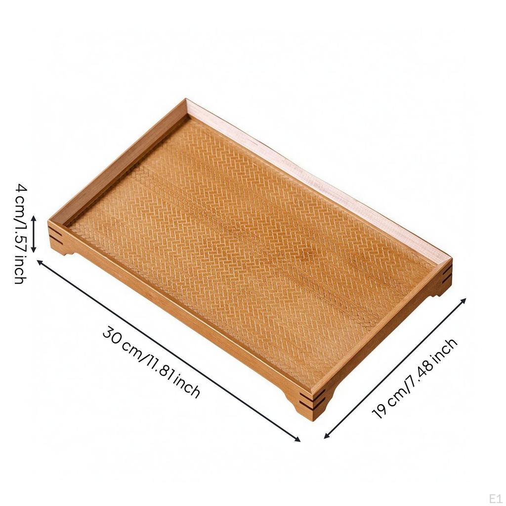 Bamboo Tea Tray Space-Saving with Raised Border Natural for Hosts