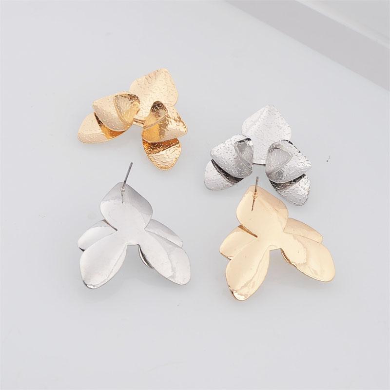 Three-layers Triangle Flower Women's Stud Earrings Folded Floral Gold Color Silver Color Petals Metal Geometric Female Earrings