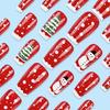 Festive Christmas Themed Red Fake Nail Short Square Press On Nail Christmas Snowflakes Short SquareDesign Manicure Kit
