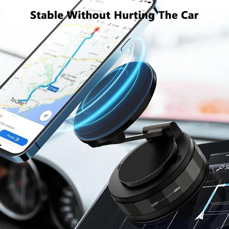 Adjustable Foldable Magnetic Phone Holder, 360° Rotating Suction Cup Mount for Dashboard Tile Glass, Car Phone Stand