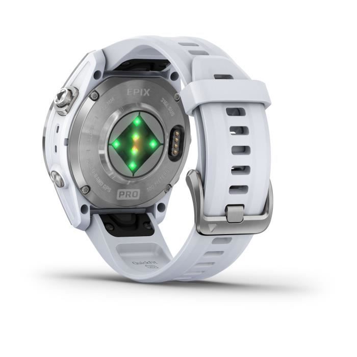 GARMIN - Epix Pro (Gen2) - Montre connectée à haute performance - 42 mm - Acier, Silver avec bracelet blanc