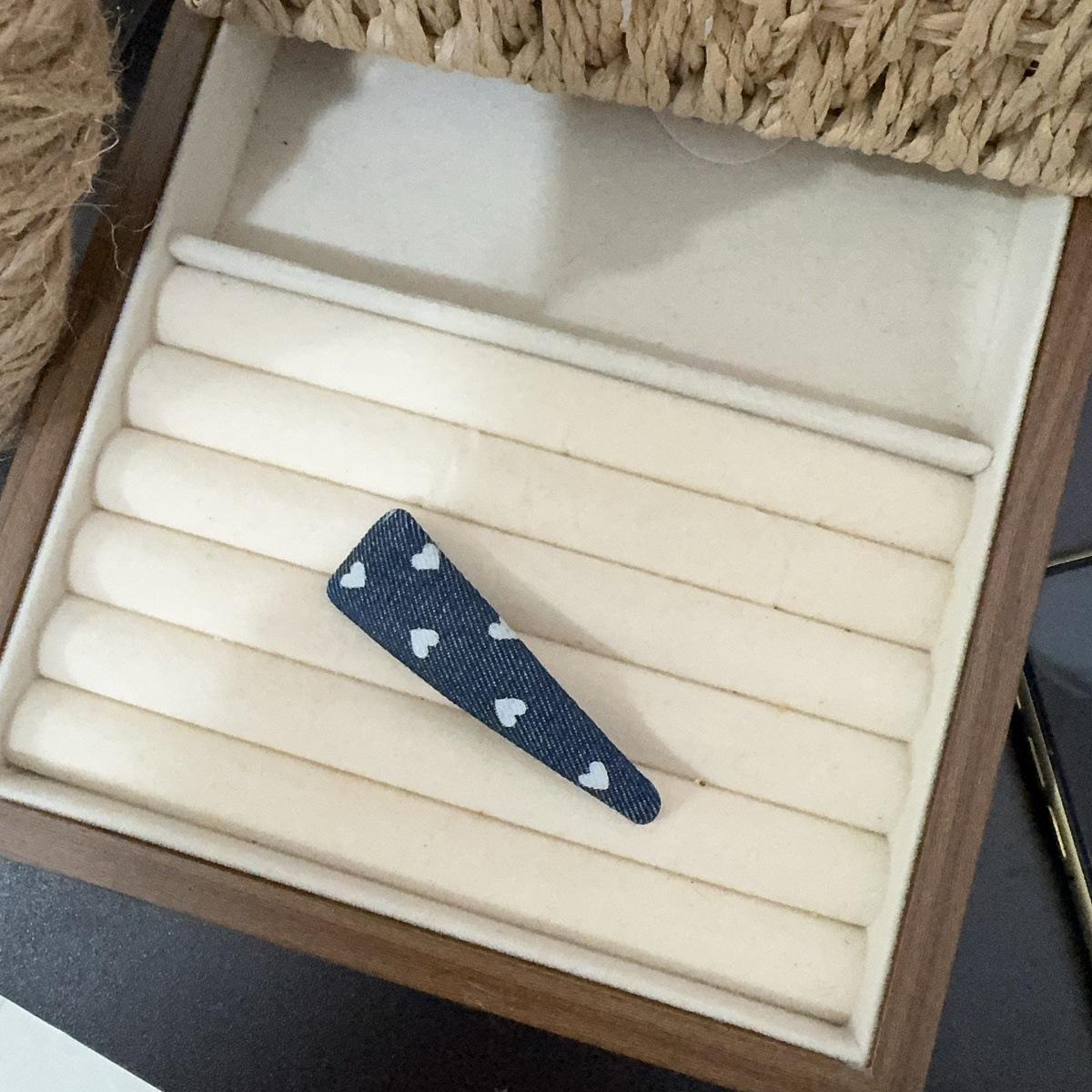 Korean Heart Polka Dot Denim Hair Clip for Kids - Blue