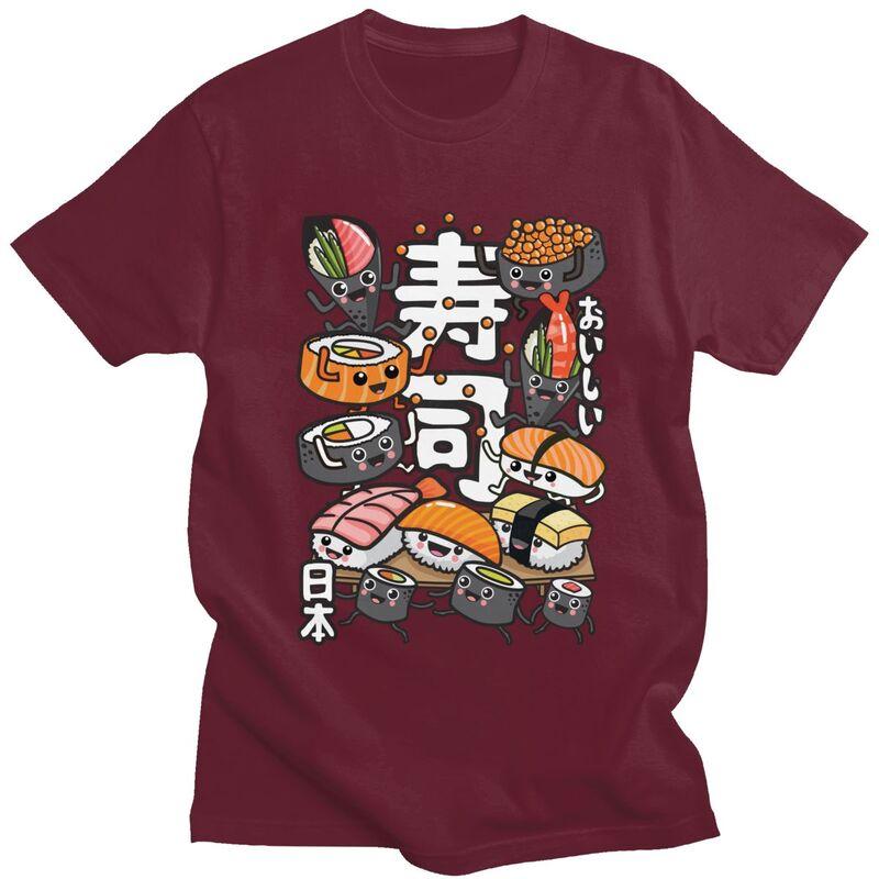 Custom Kawaii Manga Japan Sushi T Shirts for Men Pure Cotton Tee Tops Tshirt ShortSleeve Fashion Tshirt Clothing