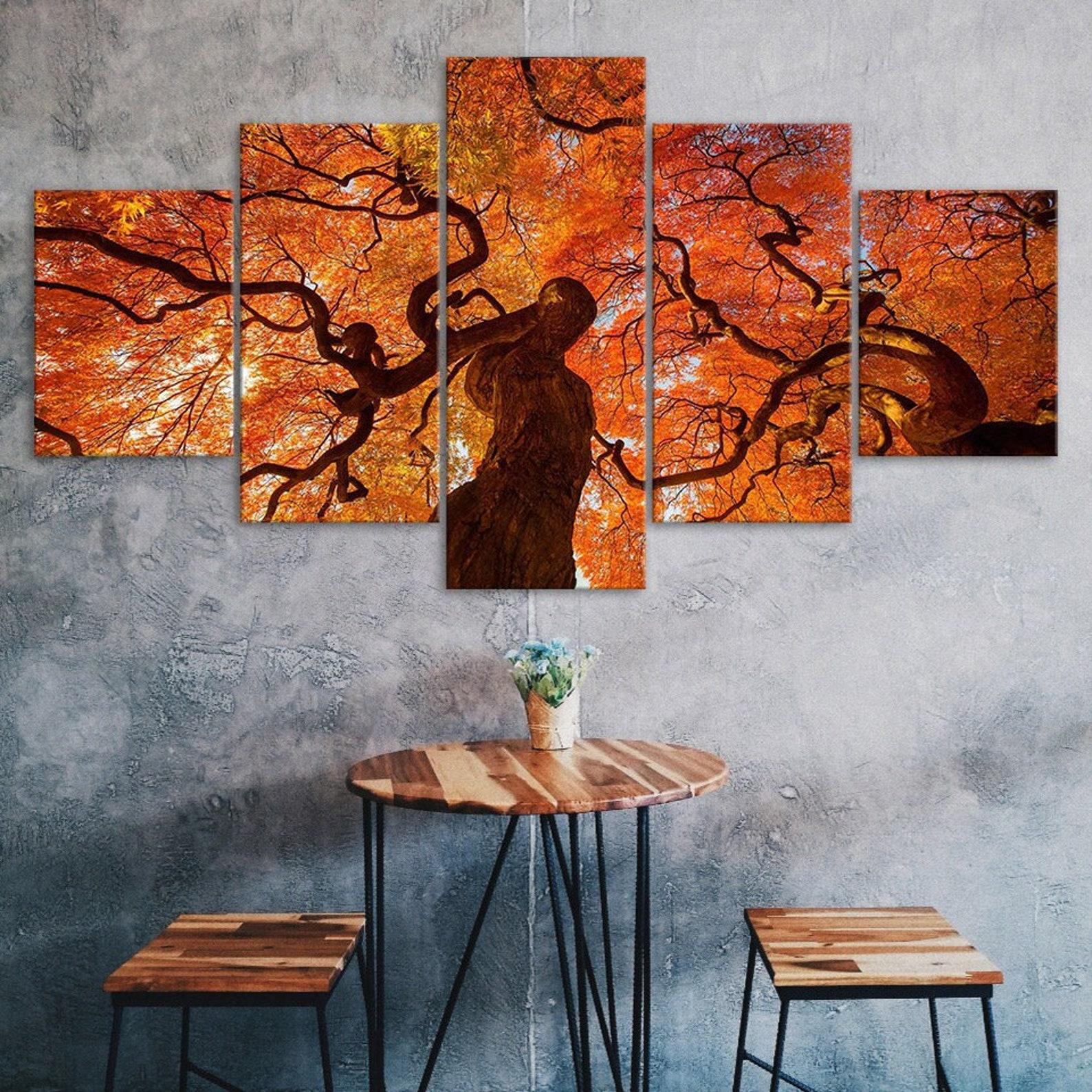 

Orange Autumn Tree 5 Piece Canvas Wall Art Multi Panel Print Modern Nature Poster Home Decor Picture Gift For Him For Her 20X35 20X45 20X55CM