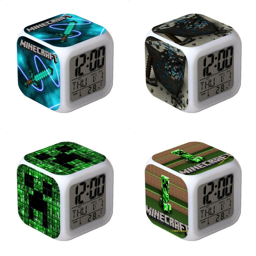 Minecraft Alarm Clock Led Night Light Colourful Changing Desktop Decoration