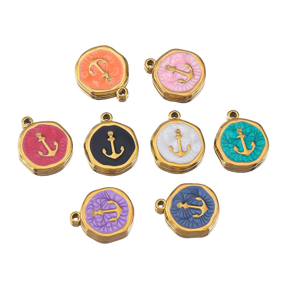 8pcs Gold Color Stainless Steel Enamel Heart Eye Sun Star Round Charm Pendants DIY Earrings Necklace Jewelry Making Supplies