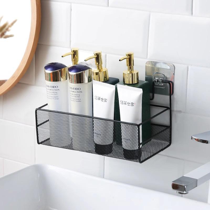Bathroom Self-adhesive Rack, Wall Hanging, No Punching, Toilet Hanger, Washing Table, Dormitory Wrought Iron Mesh Storage Hanging Basket