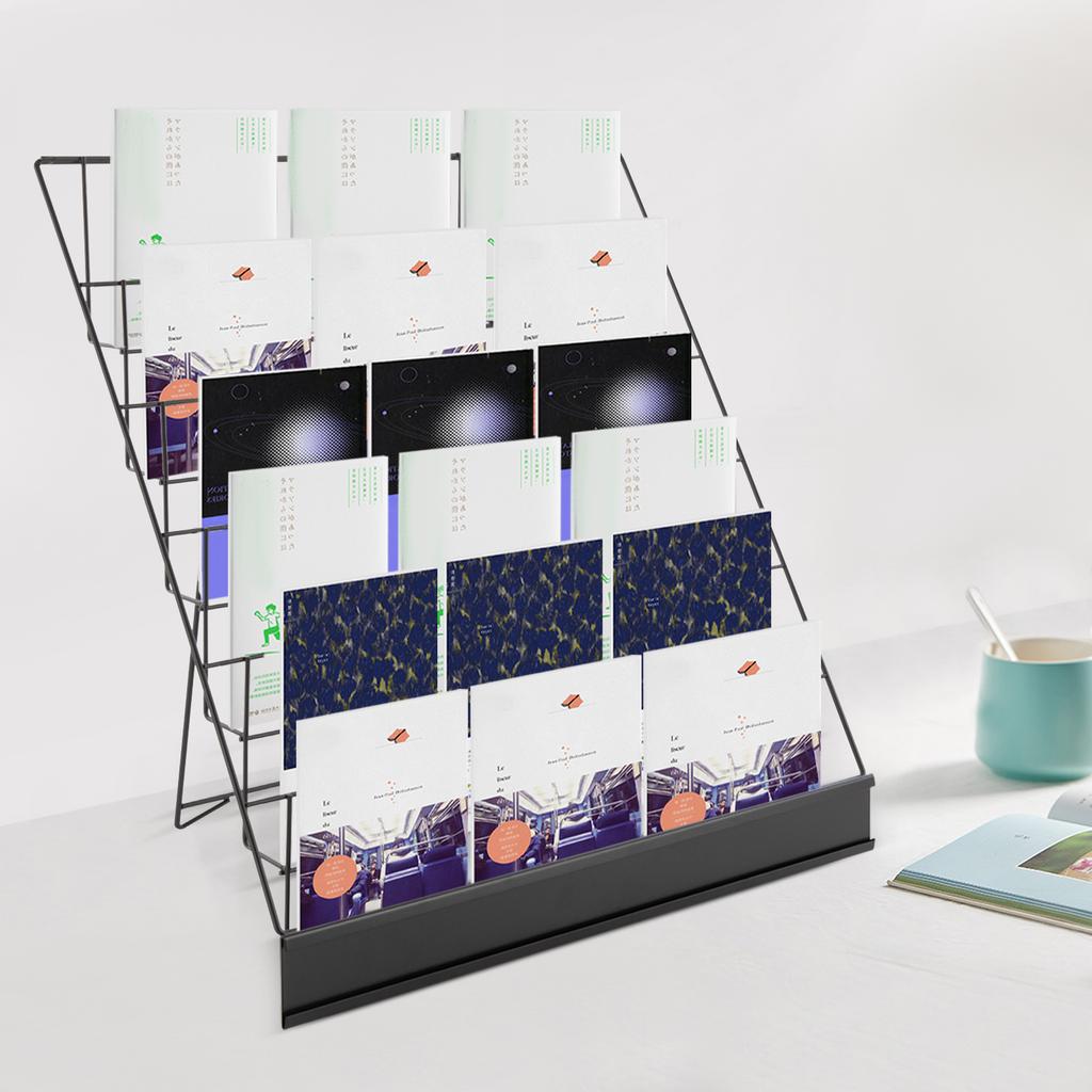 6 Tier Book Display Rack, Comic Book Display Wire Rack Greeting Card Display with Panel Fence, 18" Brochure Display Stand
