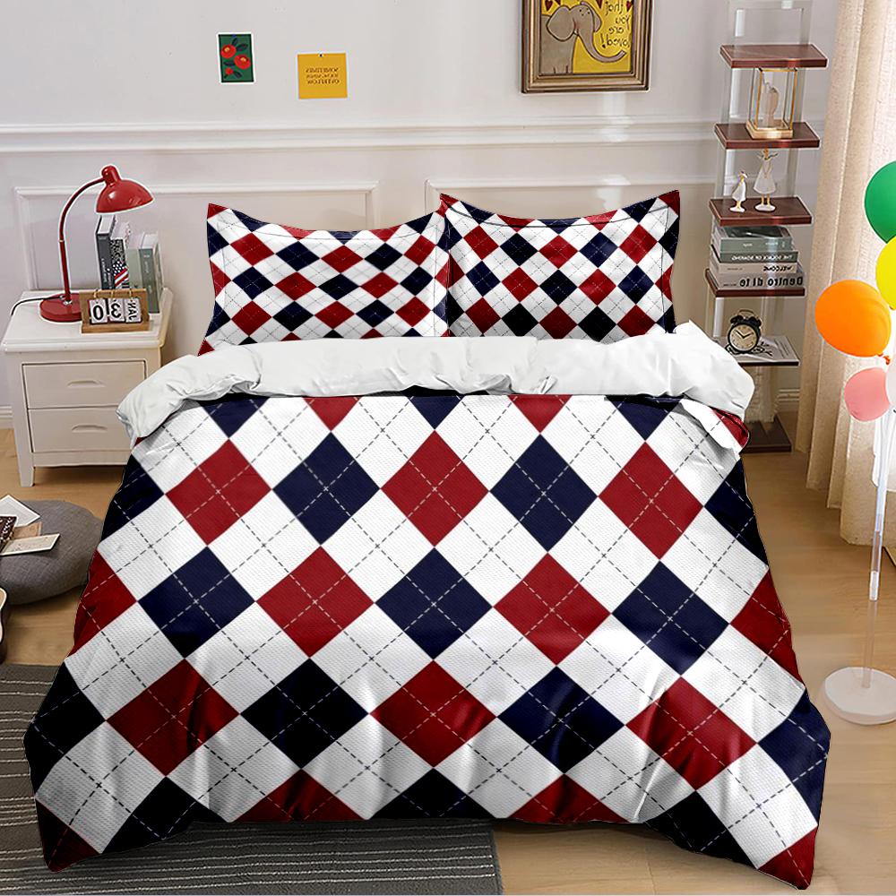 Plaid Red and Navy Blue Bedding Set Bedding set (1 duvet cover, 2 pillowcases, duvet not included) 135x200cm
